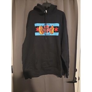 Barstool‎ Sports Black Hoodie, Champion Chicago Hot Dog Sweatshirt, 3XL Pullover